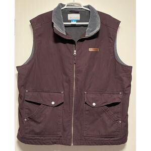 Columbia Men’s Burgundy Canvas Fleece Lined Heavy Duty Work Zip Up Vest XL0